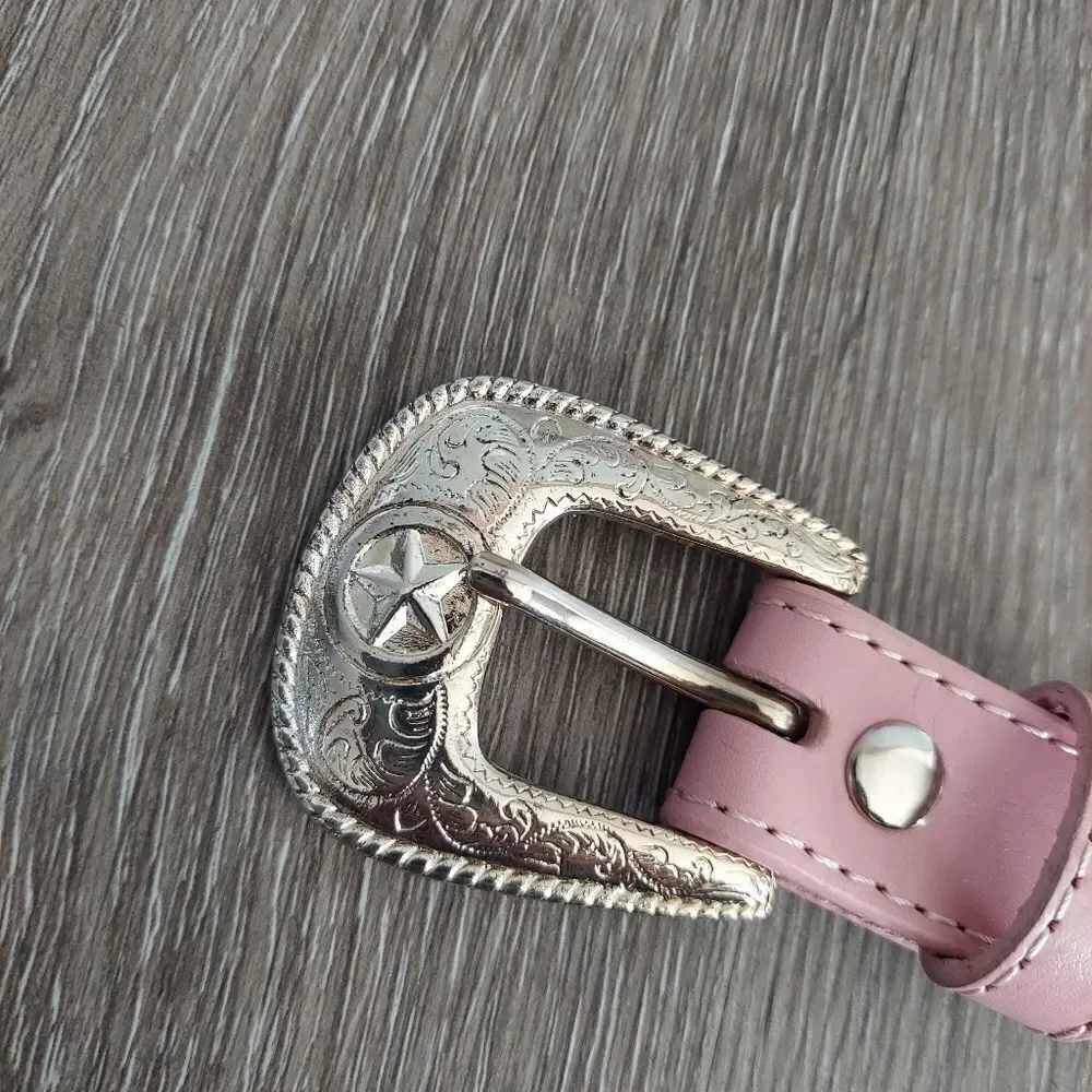Nocona Girls Pink Leather Western Belt with Multicolored Star Studs 26